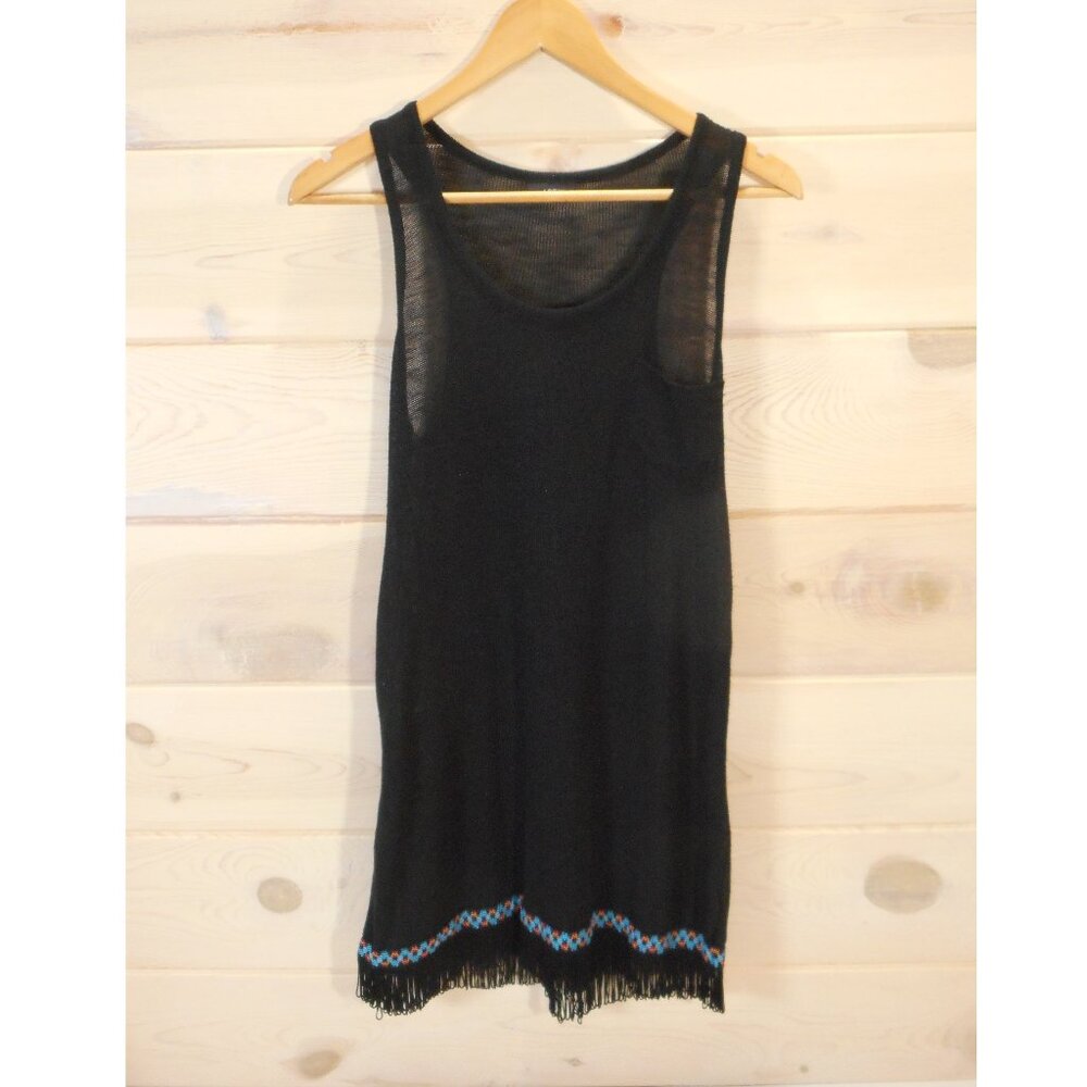 NWT Apt 9 Women's Size S Black Swim Coverup Sheer Mesh Sleeveless Fringe